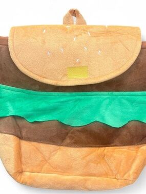 Novelty Plush Burger Backpack in Brown, Tan & Bright Green